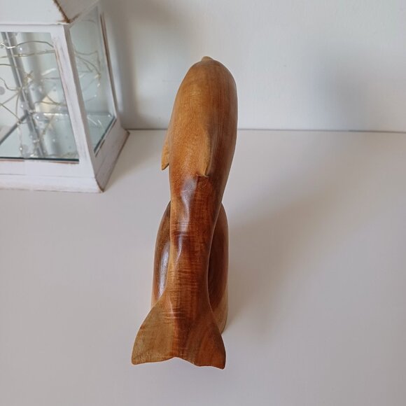Small Carved Light Brown Wood Dolphin on Base 5'' - Picture 2 of 9